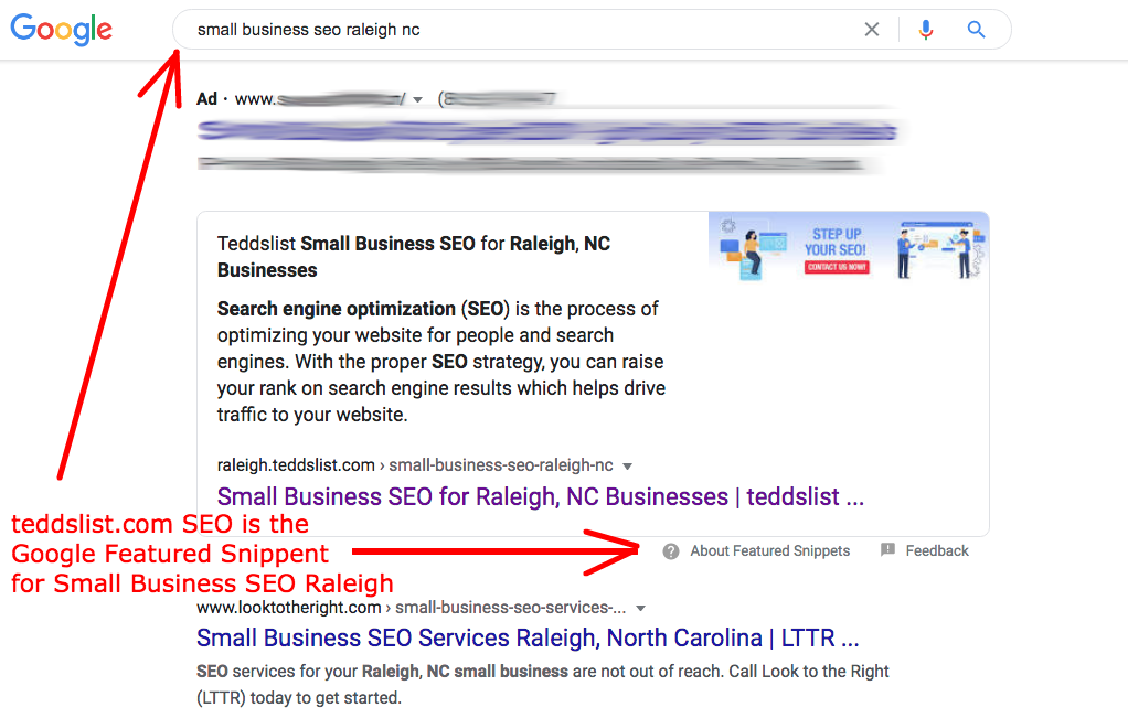 tedsslist.com SEO is the Google Featured Snippet For Small Business SEO Raleigh NC